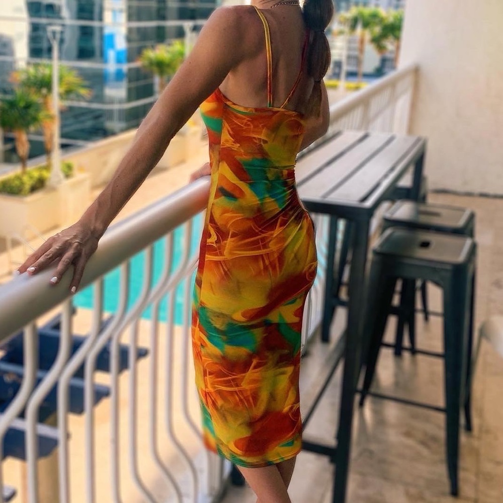 Midi Dress | Abstract Orange | Size 4 🧡